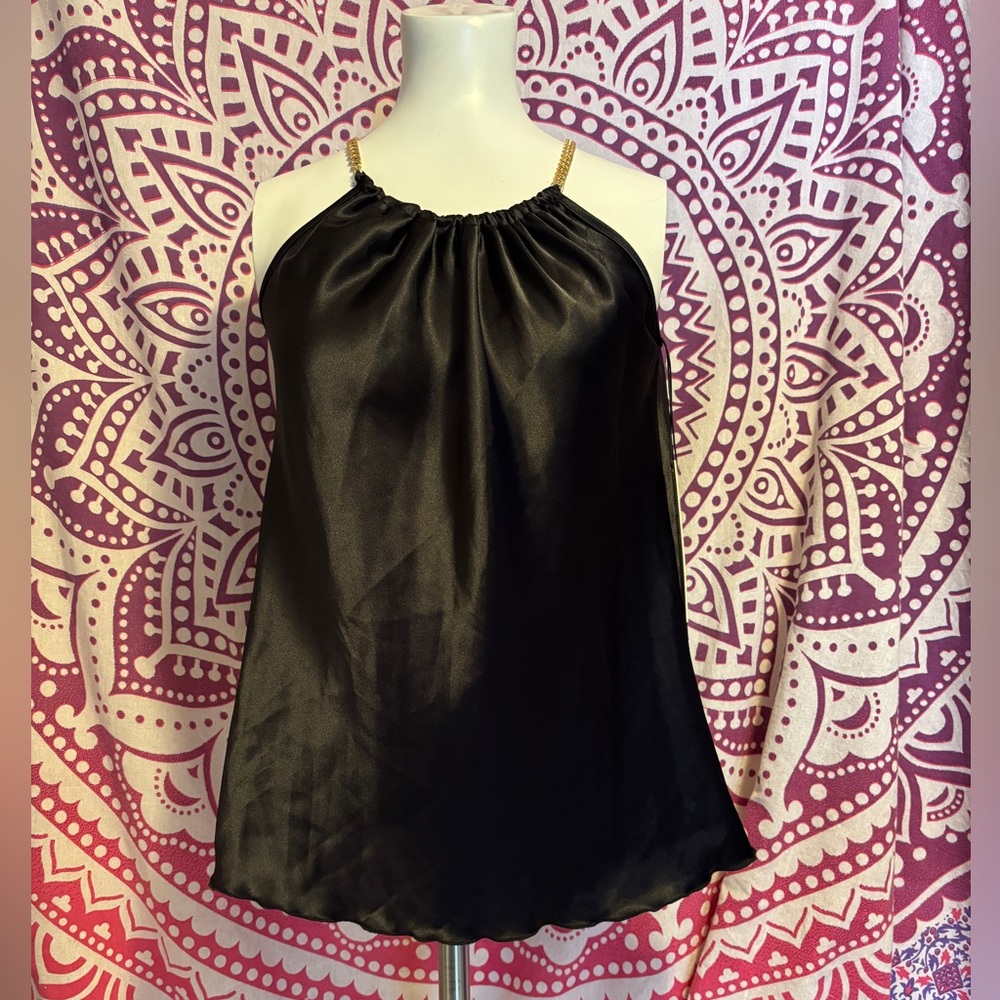 Nicole Miller New York Black Silk Golden Chain Straps Tank Top Women’s Size XS